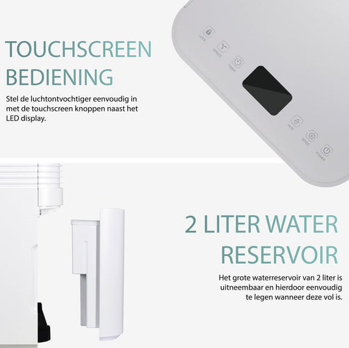Aironex L012 Luchtontvochtiger - 2L Reservoir - Extreem Stil - 25 x 45 x 22 cm - Wit